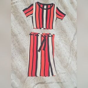 Striped Two-Piece Set with Tie Waist